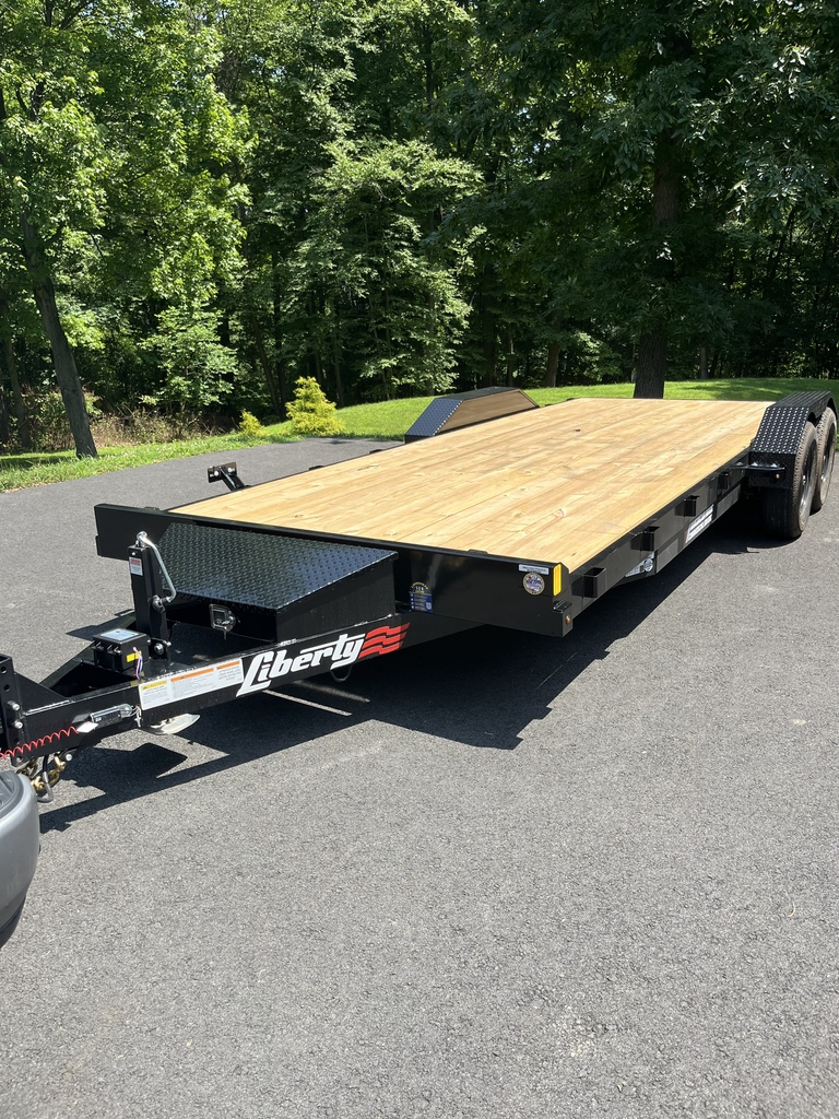 Liberty flatbed car hauler trailer available for rent from Hawk Ridge Trailer Rentals